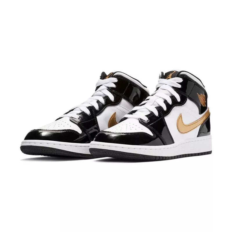 Air Jordan 1 Mid Black Gold Patent