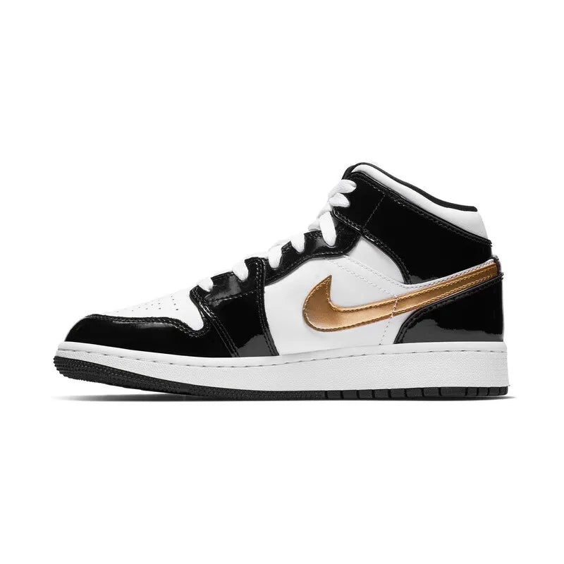 Air Jordan 1 Mid Black Gold Patent