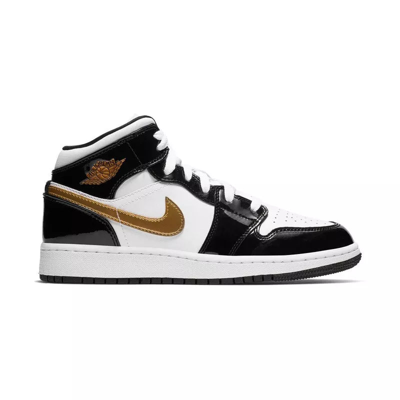 Air Jordan 1 Mid Black Gold Patent